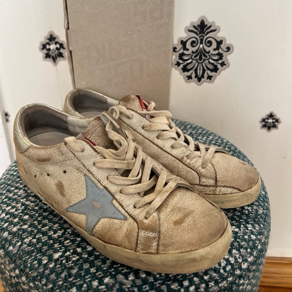 Golden Goose Super-Star Sneakers with Silver and White size 39 European 9 USA